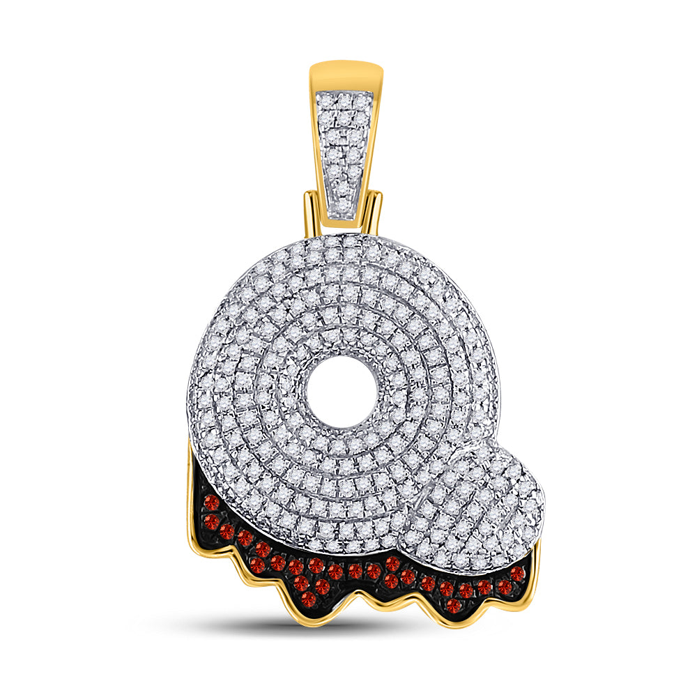 10K Yellow Gold Mens Round Red Color Enhanced Diamond Letter Charm Pendant
