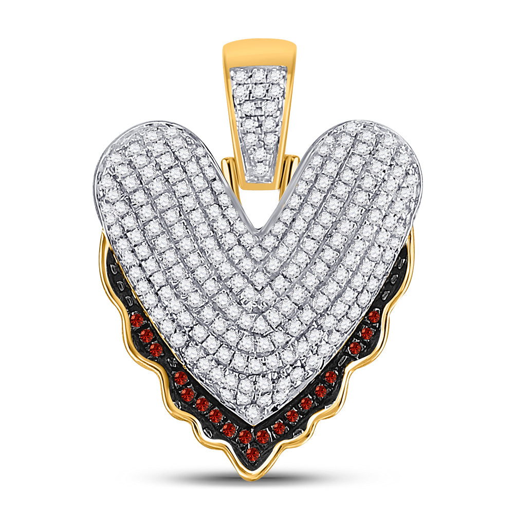 10K Yellow Gold Mens Round Red Color Enhanced Diamond Letter Charm Pendant
