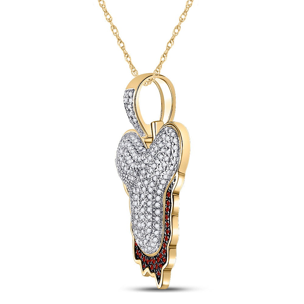 10K Yellow Gold Mens Round Red Color Enhanced Diamond Letter Charm Pendant