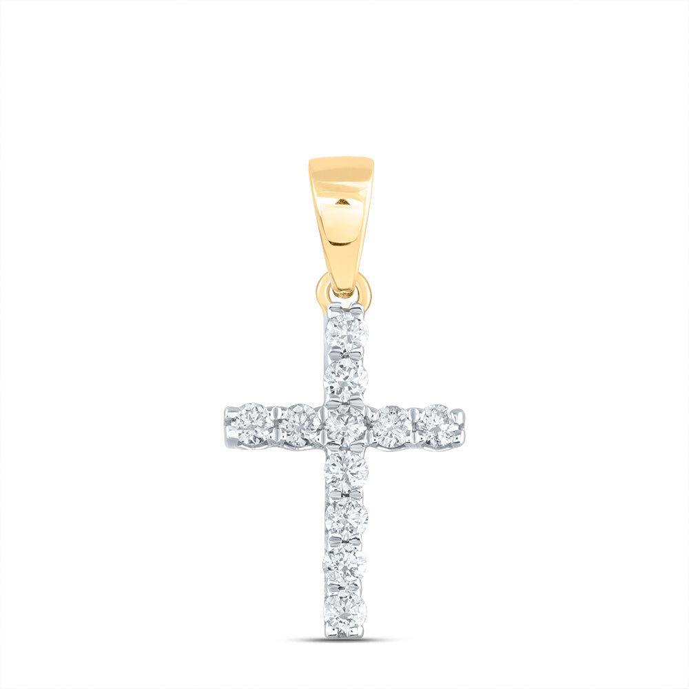 14K Yellow Gold Womens Round Diamond Cross Pendant 1/5 Cttw