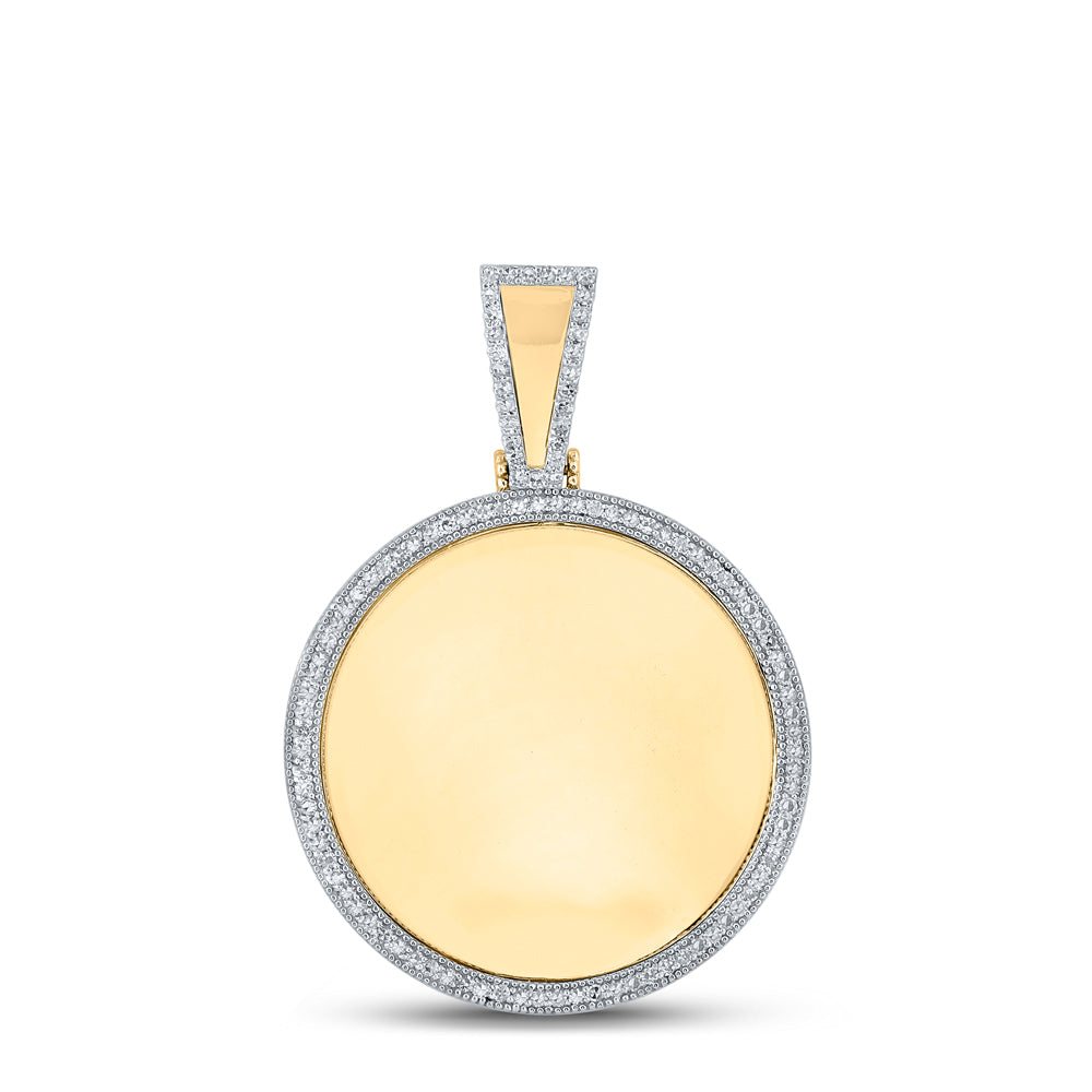 10K Yellow Gold Mens Round Diamond Circle Picture Memory Pendant 5/8 Cttw, Length: 1.91 In, Width: 1.3 In