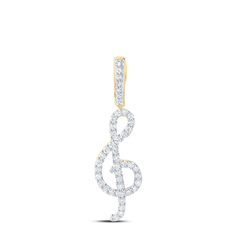 10K Yellow Gold Womens Round Diamond Music Treble Note Pendant 3/8 Cttw