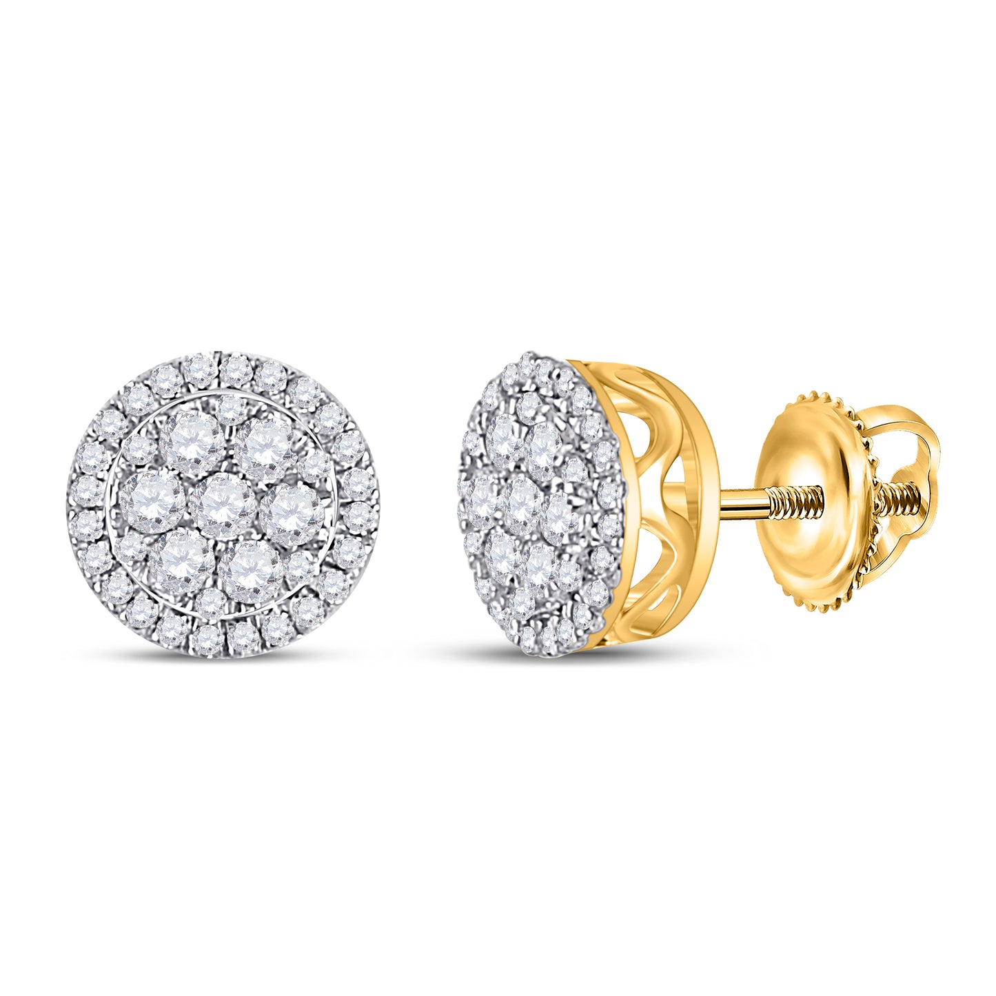 10K White Or Yellow Gold Womens Round Diamond Flower Cluster Earrings