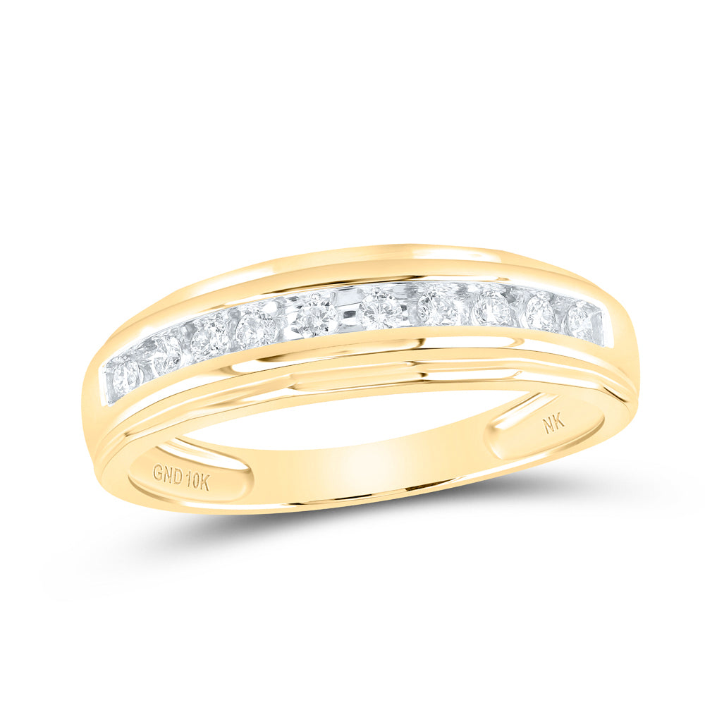 10K Yellow Gold Mens Round Diamond Wedding Channel-Set Band Ring 1/5 Cttw, Mens Size: 7-13