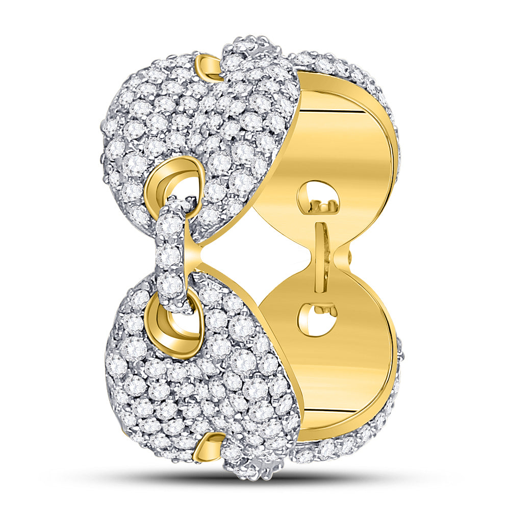 10K Yellow Gold Mens Round Diamond Statement Link Band Ring 2 Cttw, Mens Size: 7-13