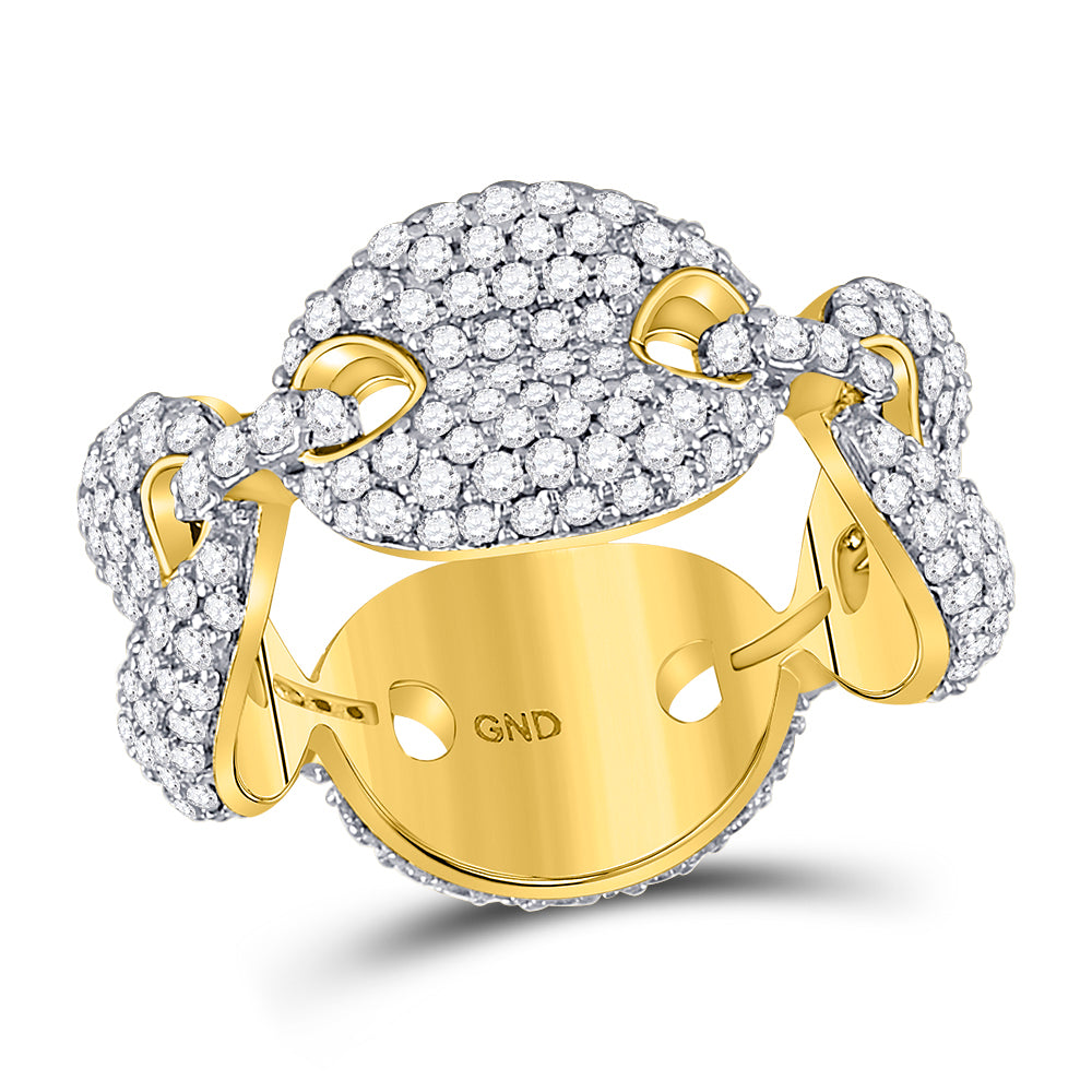 10K Yellow Gold Mens Round Diamond Statement Link Band Ring 2 Cttw, Mens Size: 7-13
