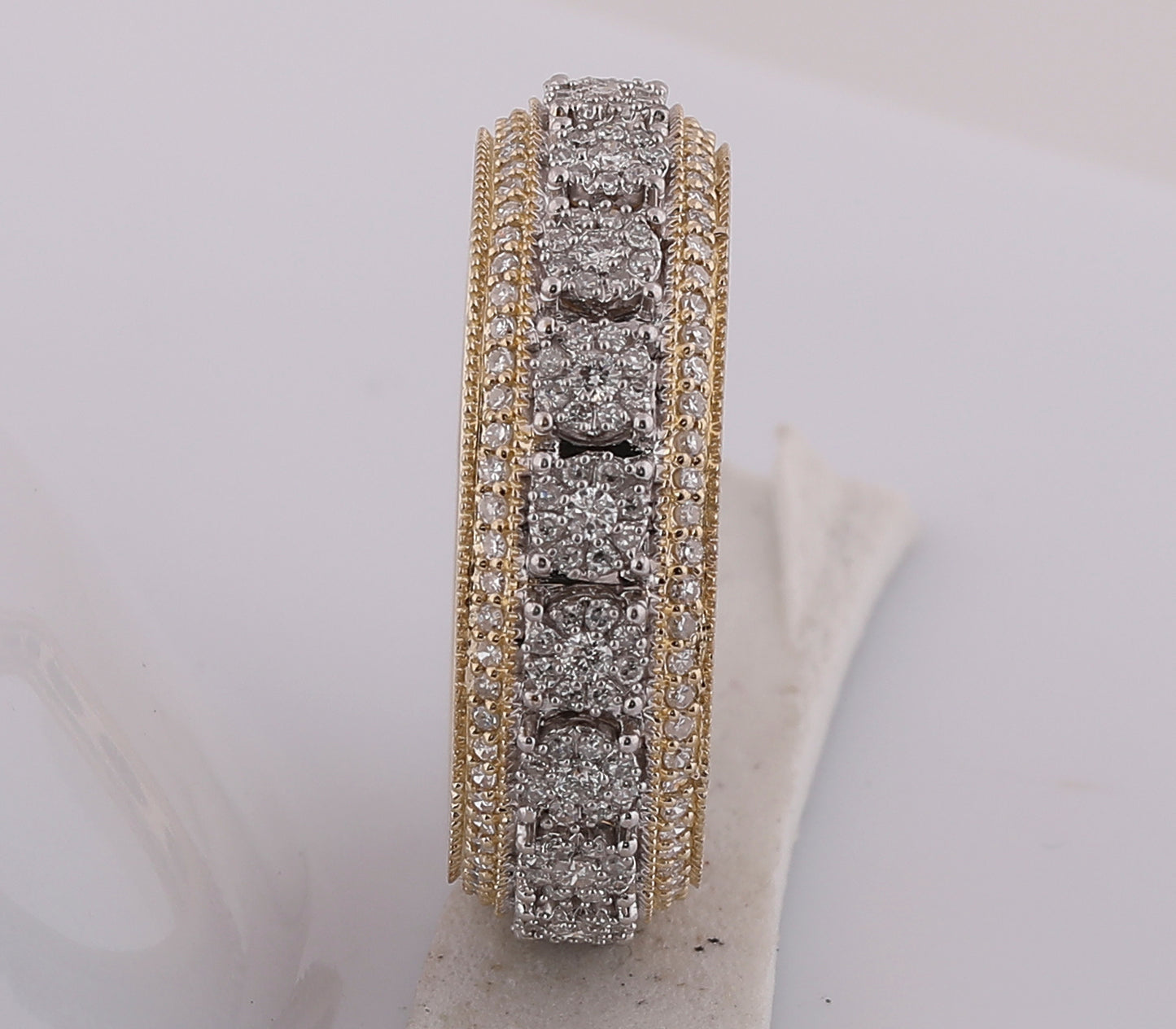 10K Yellow Gold Mens Round Diamond Statement Cluster Band Ring 1-1/4 Cttw, Mens Size: 7-13