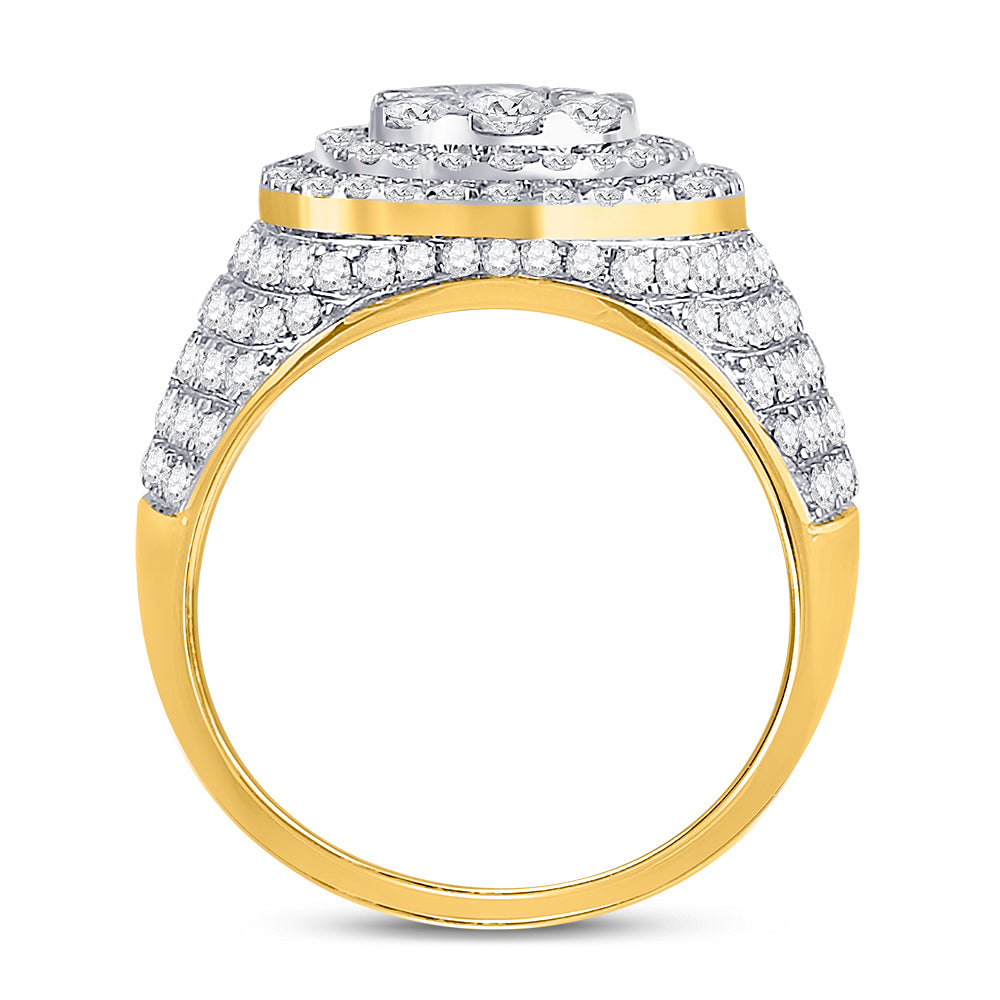 10K Yellow Gold Mens Round Diamond Statement Cluster Ring 2-1/2 Cttw, Mens Size: 7-13