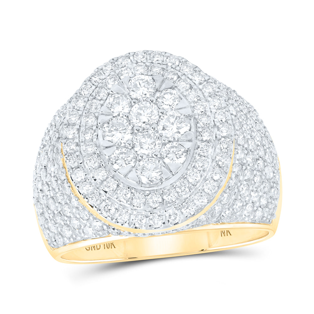 10K Yellow Gold Mens Round Diamond Statement Cluster Ring 2-1/2 Cttw, Mens Size: 7-13