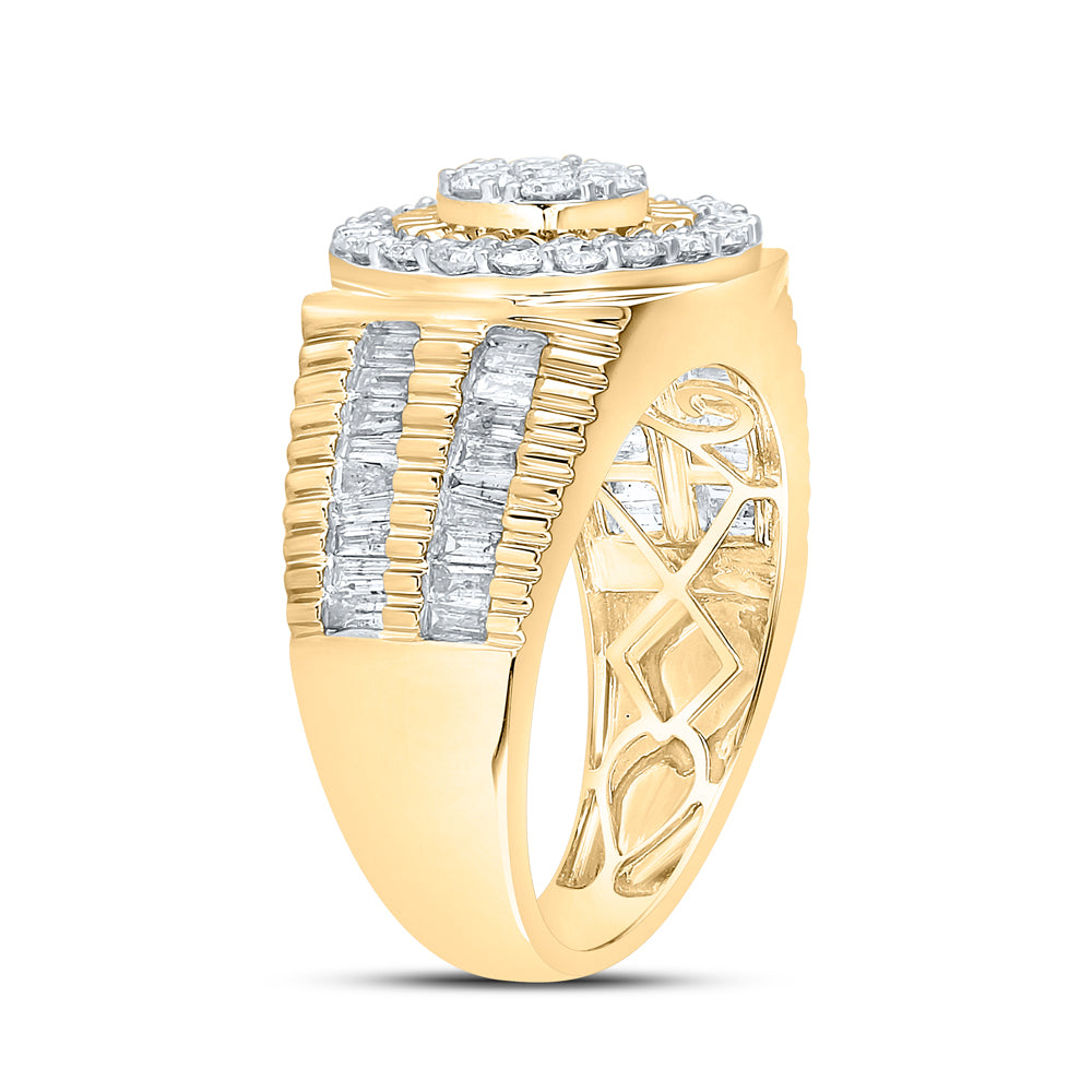 10K Yellow Gold Mens Round Diamond Cluster Ring 1-3/4 Cttw, Mens Size: 7-13