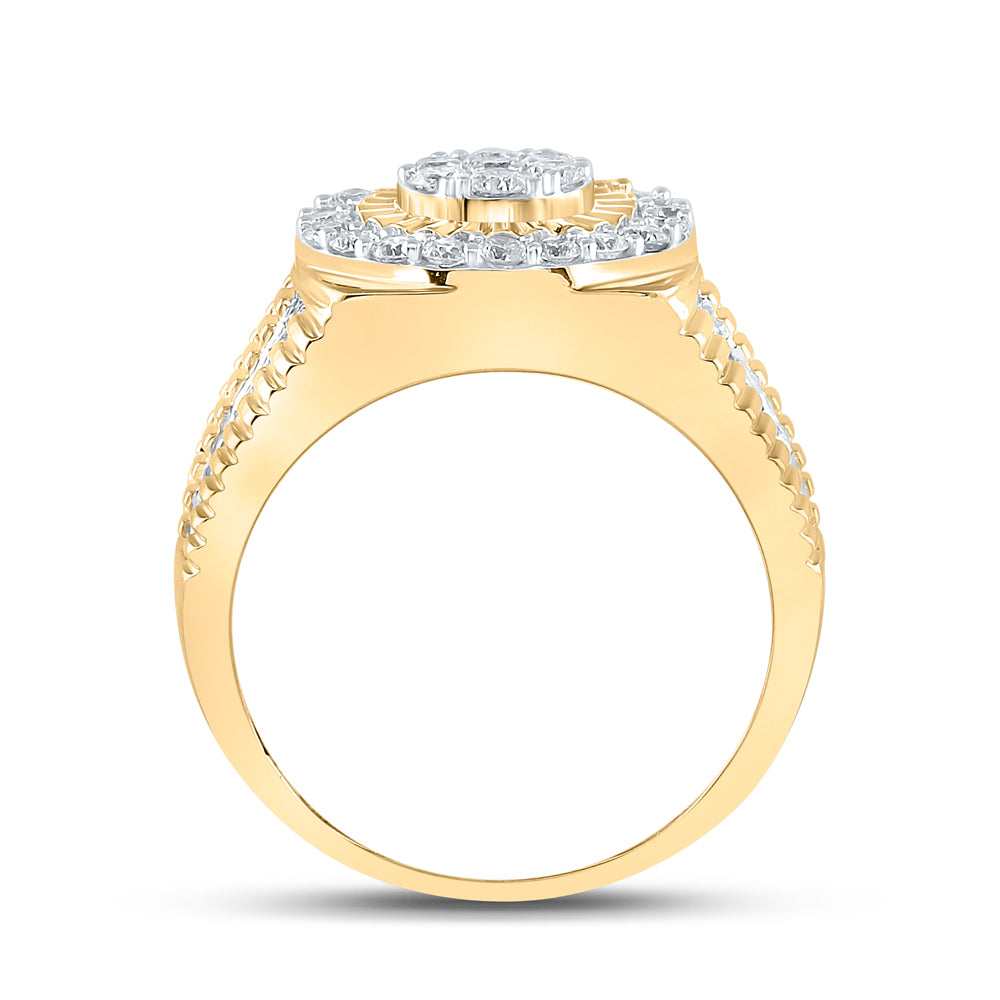 10K Yellow Gold Mens Round Diamond Cluster Ring 1-3/4 Cttw, Mens Size: 7-13