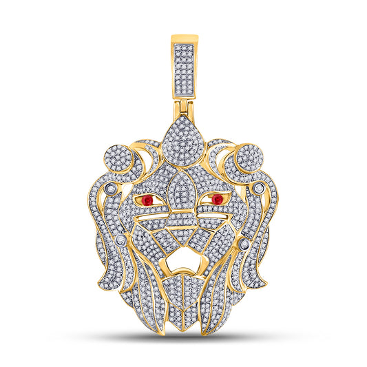 10kt Yellow Gold Mens Round Diamond Lion Head Charm Pendant 2.00 Cttw