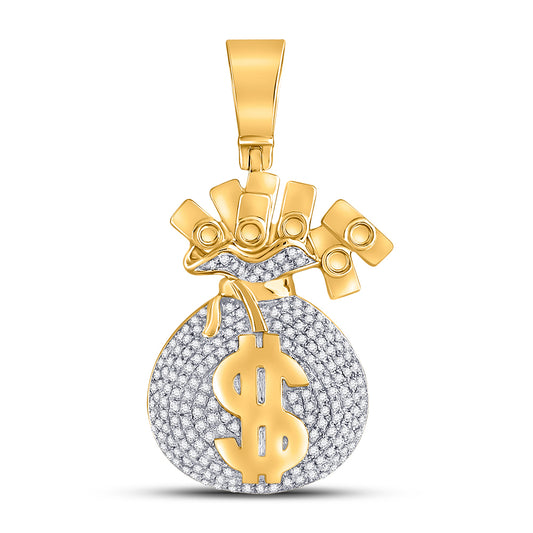 10kt Yellow Gold Mens Round Diamond Moneybag Charm Pendant 1.00 Cttw
