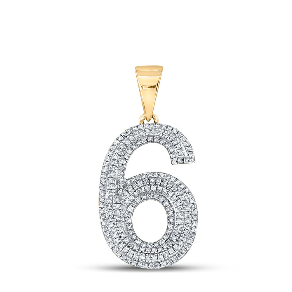 10K Yellow Gold Mens Round Diamond Number Charm Pendant