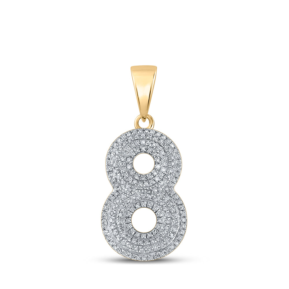 10K Yellow Gold Mens Round Diamond Number Charm Pendant