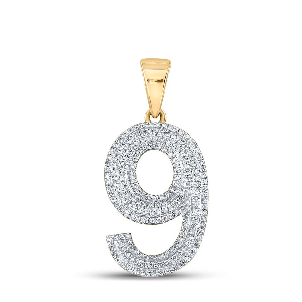 10K Yellow Gold Mens Round Diamond Number Charm Pendant