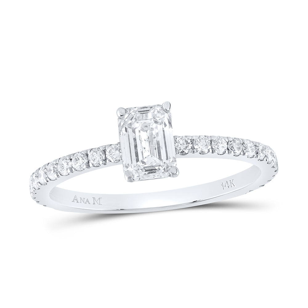 14K White Gold Emerald Diamond Solitaire Bridal Wedding Engagement Ring 1 Cttw, Womens Size: 5-10