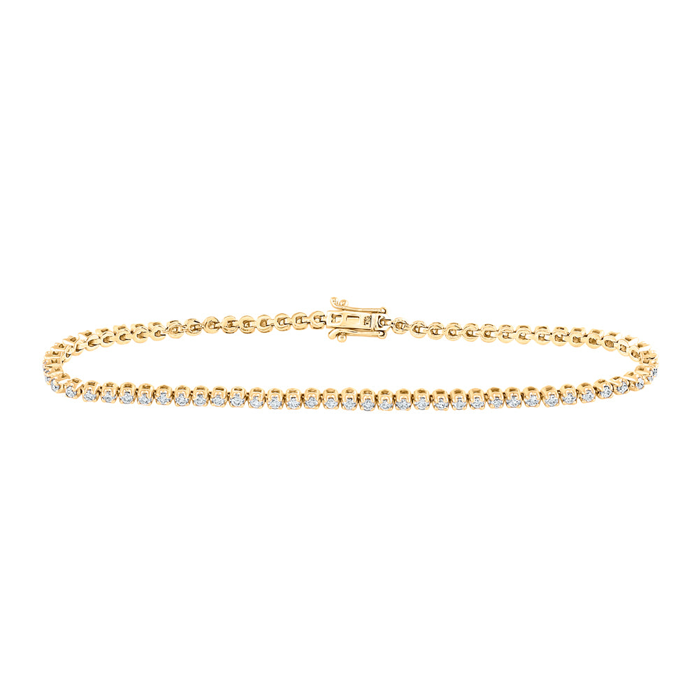 10K Yellow Or Rose Gold Womens Round Diamond Studded Tennis Bracelet