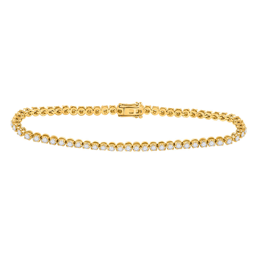 10K Yellow Or Rose Gold Womens Round Diamond Studded Tennis Bracelet