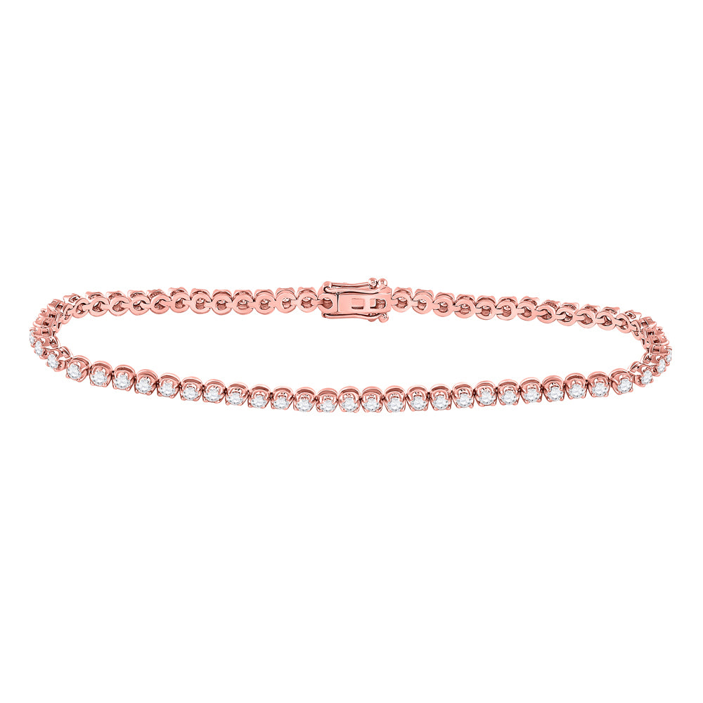 10K Yellow Or Rose Gold Womens Round Diamond Studded Tennis Bracelet