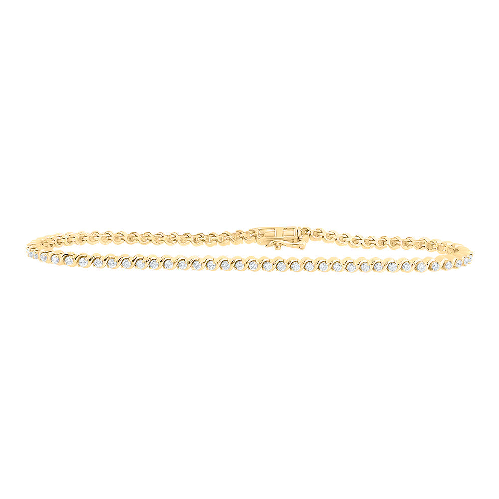 10K Yellow Gold Womens Round Diamond Tennis Bracelet 1 Cttw
