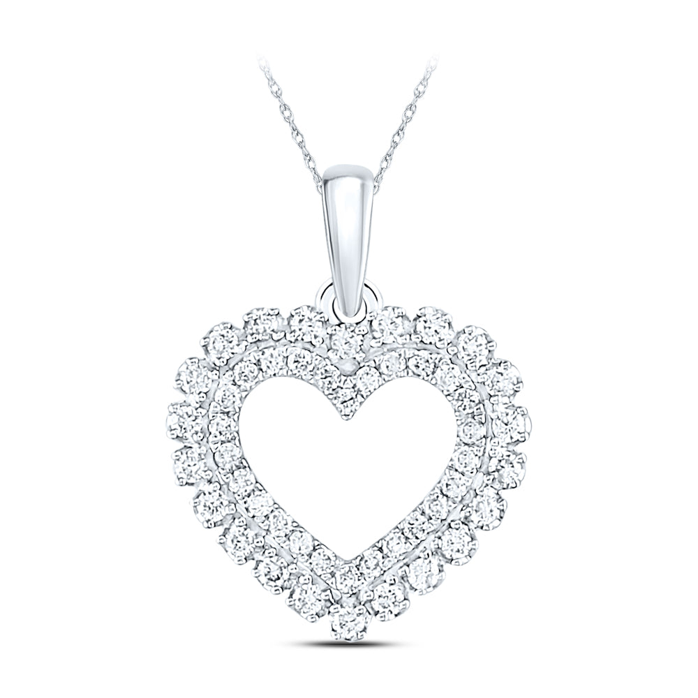 14K White Gold Womens Round Diamond Heart Pendant 3/8 Cttw, Length: 0.84 In, Width: 0.58 In