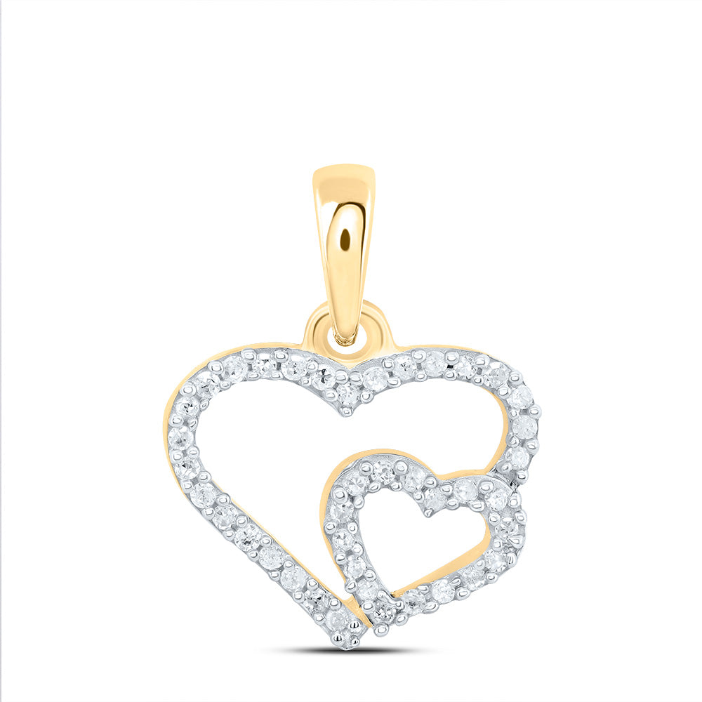 10K Yellow Or Rose Gold Womens Round Diamond Double Heart Pendant