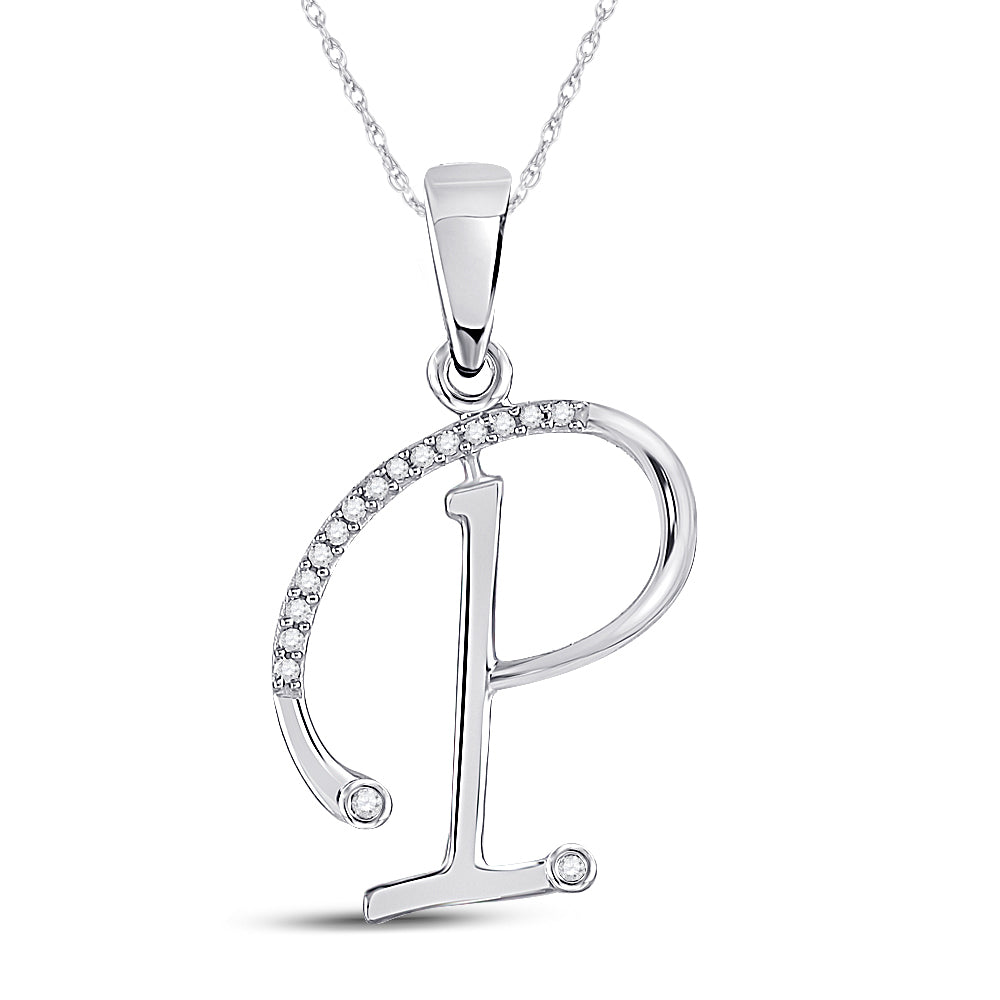 10K White Gold 1/12Ctw Natural Diamond P1 Gift Initial " P " Pendant