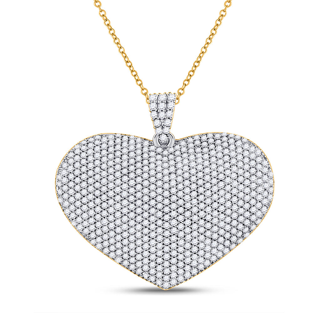 14K Yellow Gold Womens Round Diamond Charmed Heart Pendant 2 Cttw, Length: 1.14 In, Width: 1.24 In