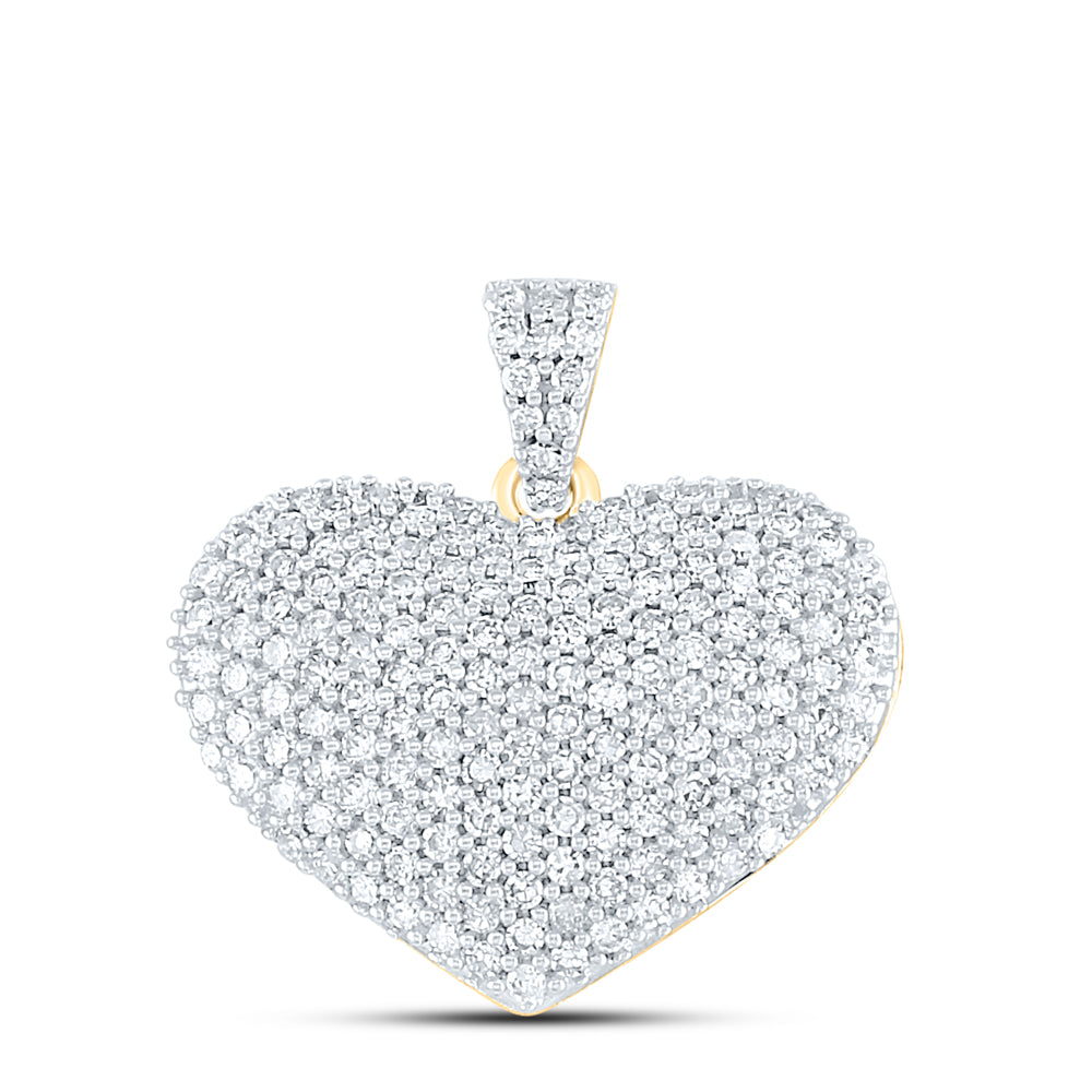 14K Yellow Gold Womens Round Diamond Charmed Heart Pendant 1 Cttw