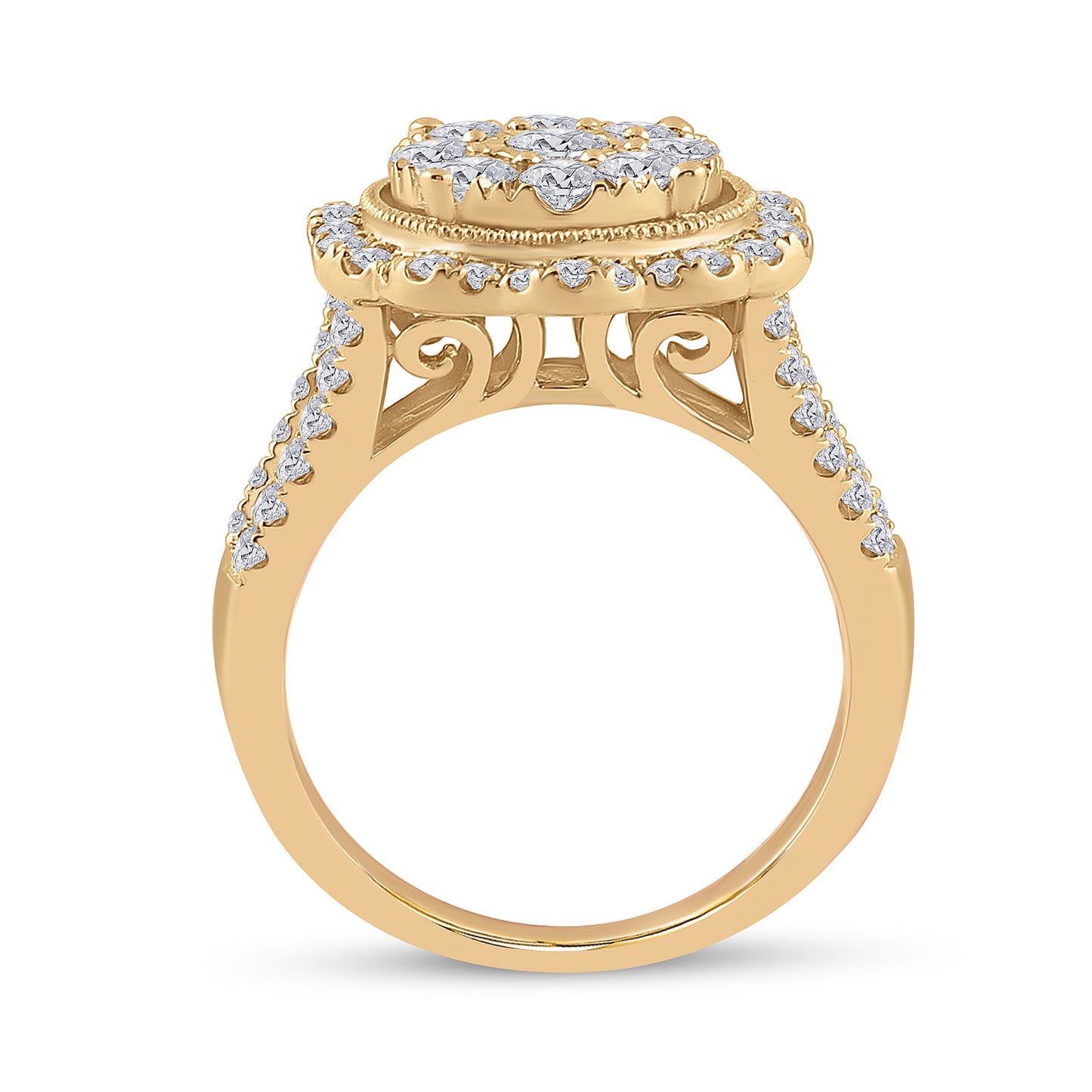 14K Yellow Gold Womens Round Diamond Flower Cluster Ring 1-5/8 Cttw, Womens Size: 5-10