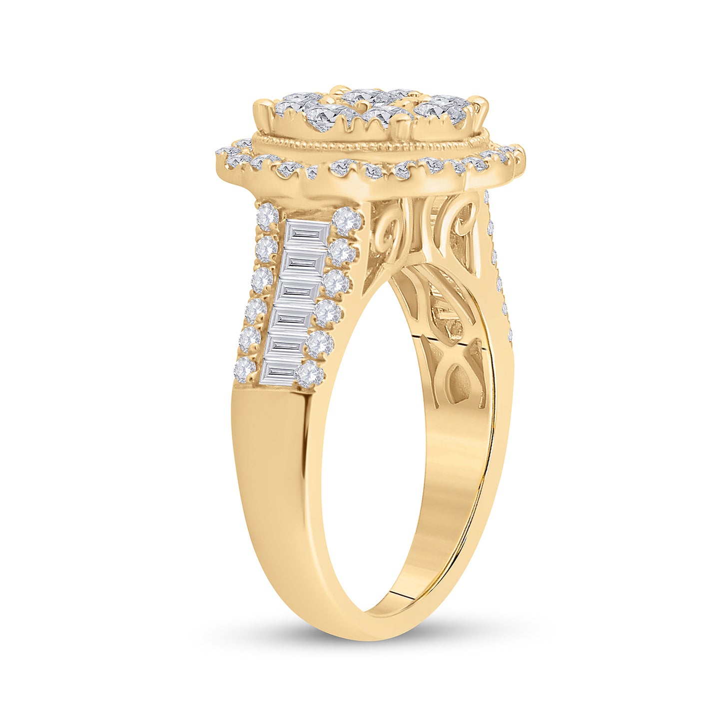 14K Yellow Gold Womens Round Diamond Flower Cluster Ring 1-5/8 Cttw, Womens Size: 5-10