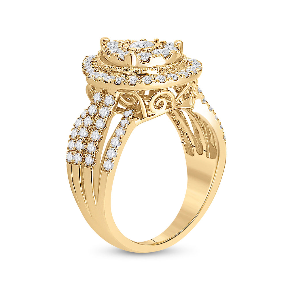 14K Yellow Gold Womens Round Diamond Teardrop Pear Cluster Ring 1-1/2 Cttw, Womens Size: 5-10