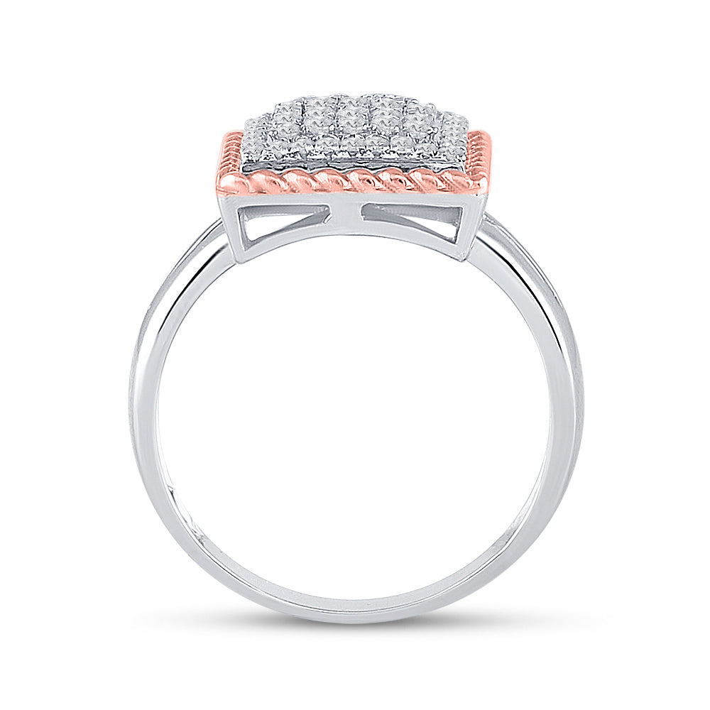 10K Two-tone Gold Womens Round Diamond Rope Square Cluster Ring 1/3 Cttw, Womens Size: 5-10