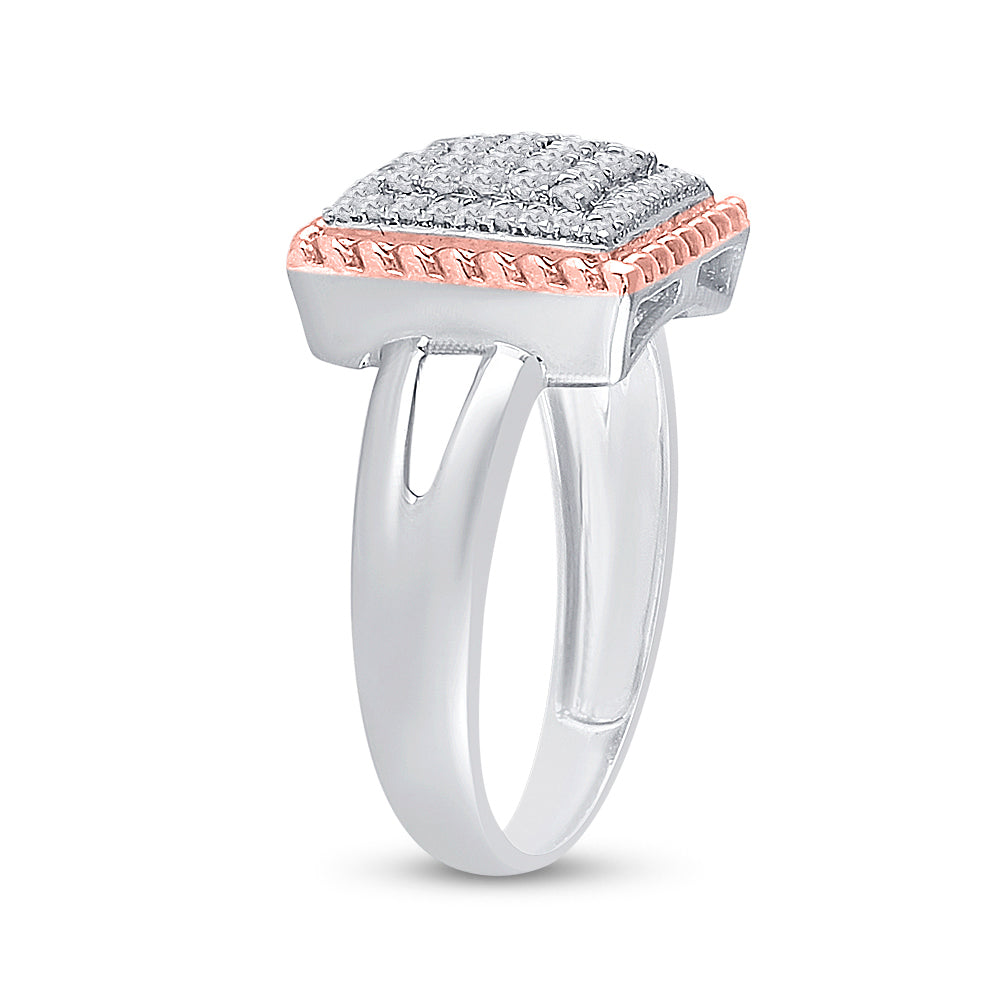 10K Two-tone Gold Womens Round Diamond Rope Square Cluster Ring 1/3 Cttw, Womens Size: 5-10