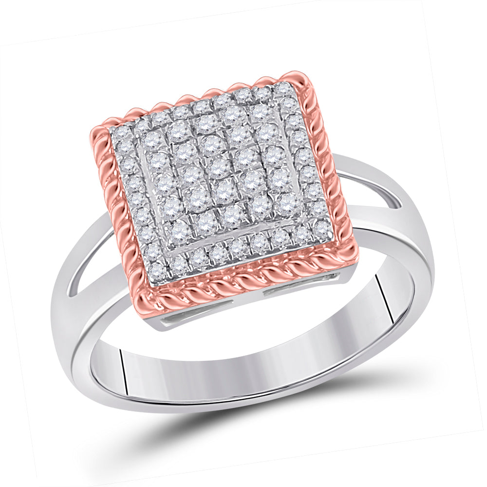 10K Two-tone Gold Womens Round Diamond Rope Square Cluster Ring 1/3 Cttw, Womens Size: 5-10