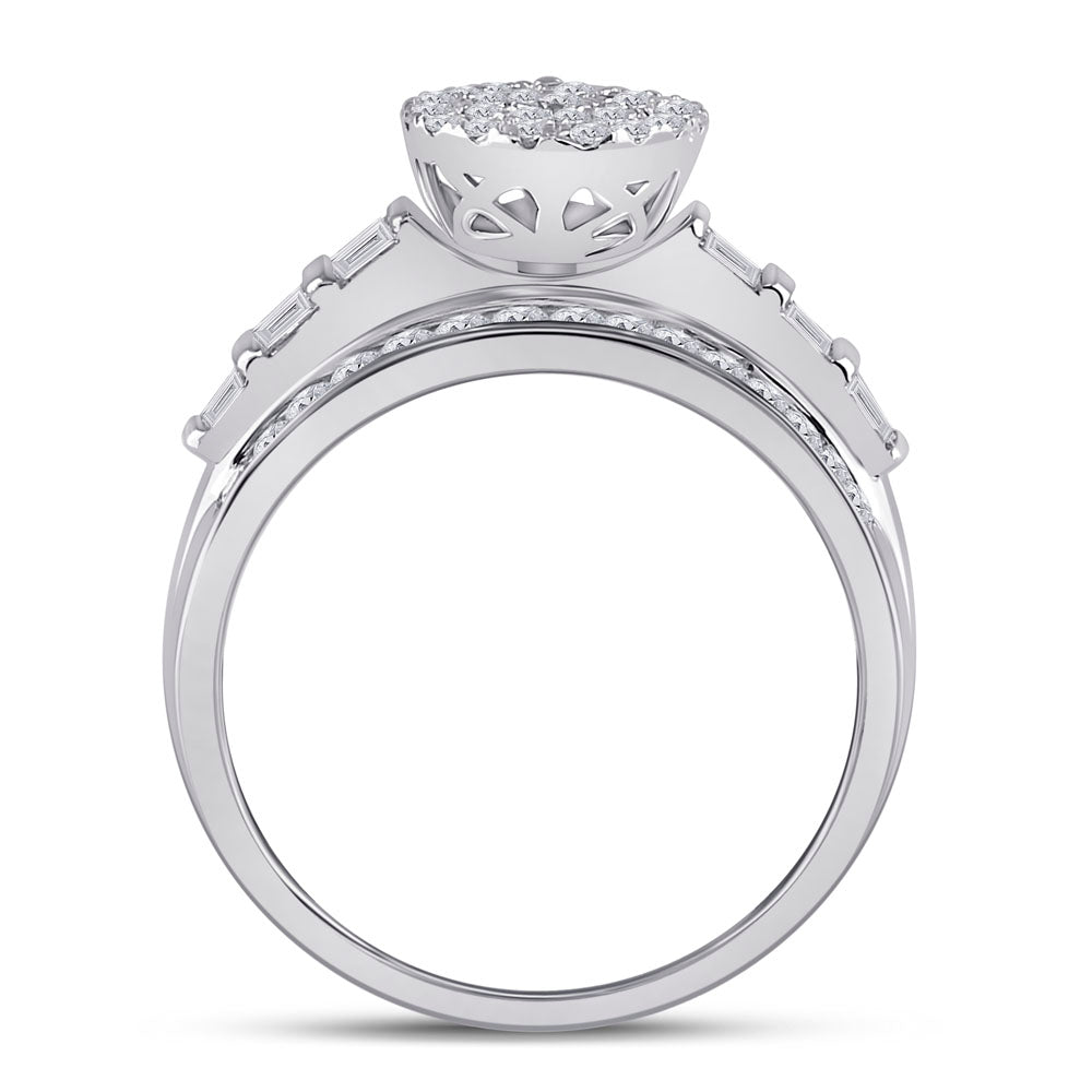 10K White Gold Baguette Diamond Cluster Bridal Wedding Engagement Ring 1 Cttw, Womens Size: 5-10