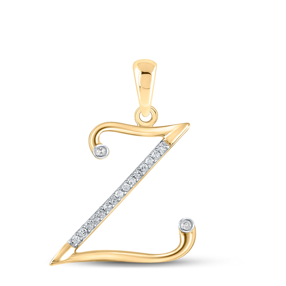 10K Yellow Gold Womens Round Diamond Initial Letter Pendant