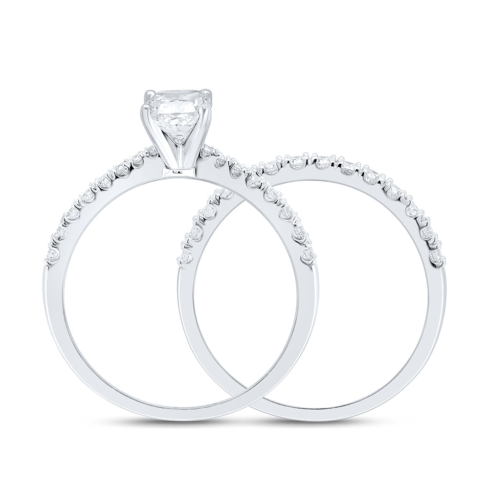 14kt White Gold Womens Cushion Diamond Bridal Wedding Engagement Ring Band Set 1-1/5 Cttw (certified)