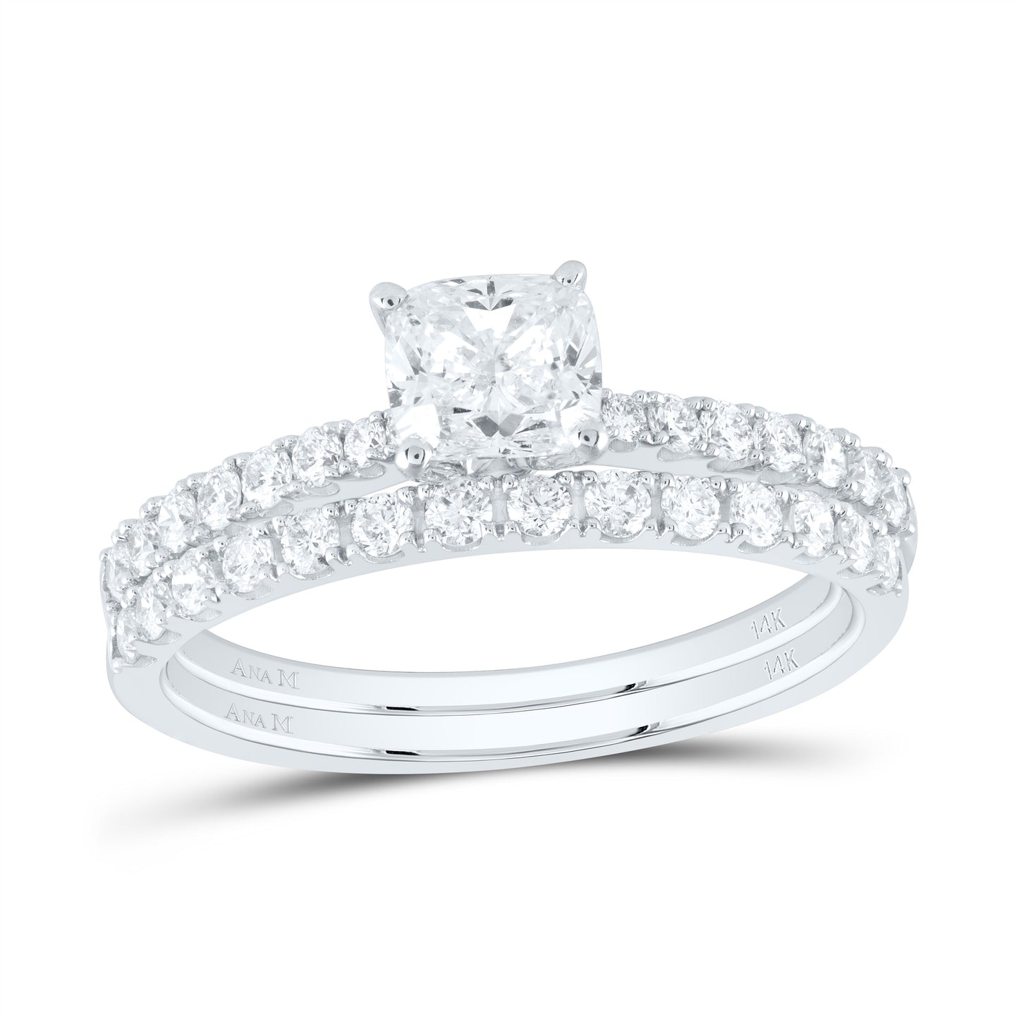 14kt White Gold Womens Cushion Diamond Bridal Wedding Engagement Ring Band Set 1-1/5 Cttw (certified)