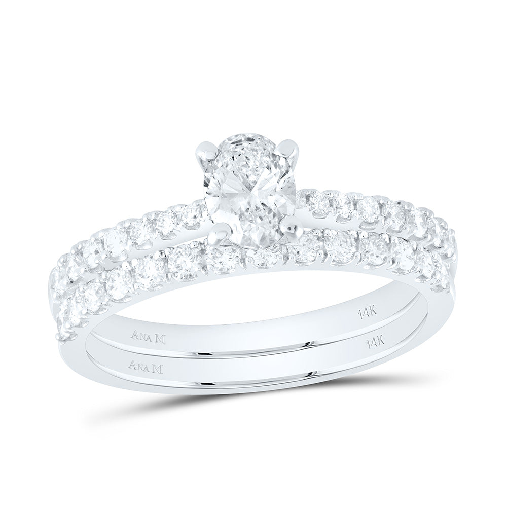 14kt White Gold Womens Oval Diamond Bridal Wedding Engagement Anniversary Ring Band Set 1.00 Cttw, Women Size: 5-9