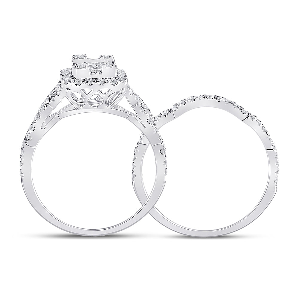 14K White Gold Baguette Diamond Bridal Wedding Ring Band Set 1 Cttw, Womens Size: 5-10