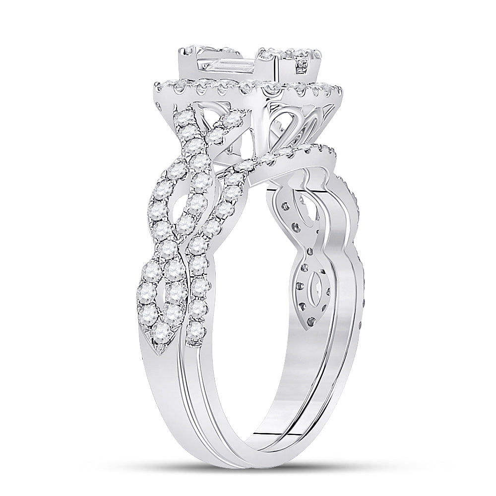 14K White Gold Baguette Diamond Bridal Wedding Ring Band Set 1 Cttw, Womens Size: 5-10