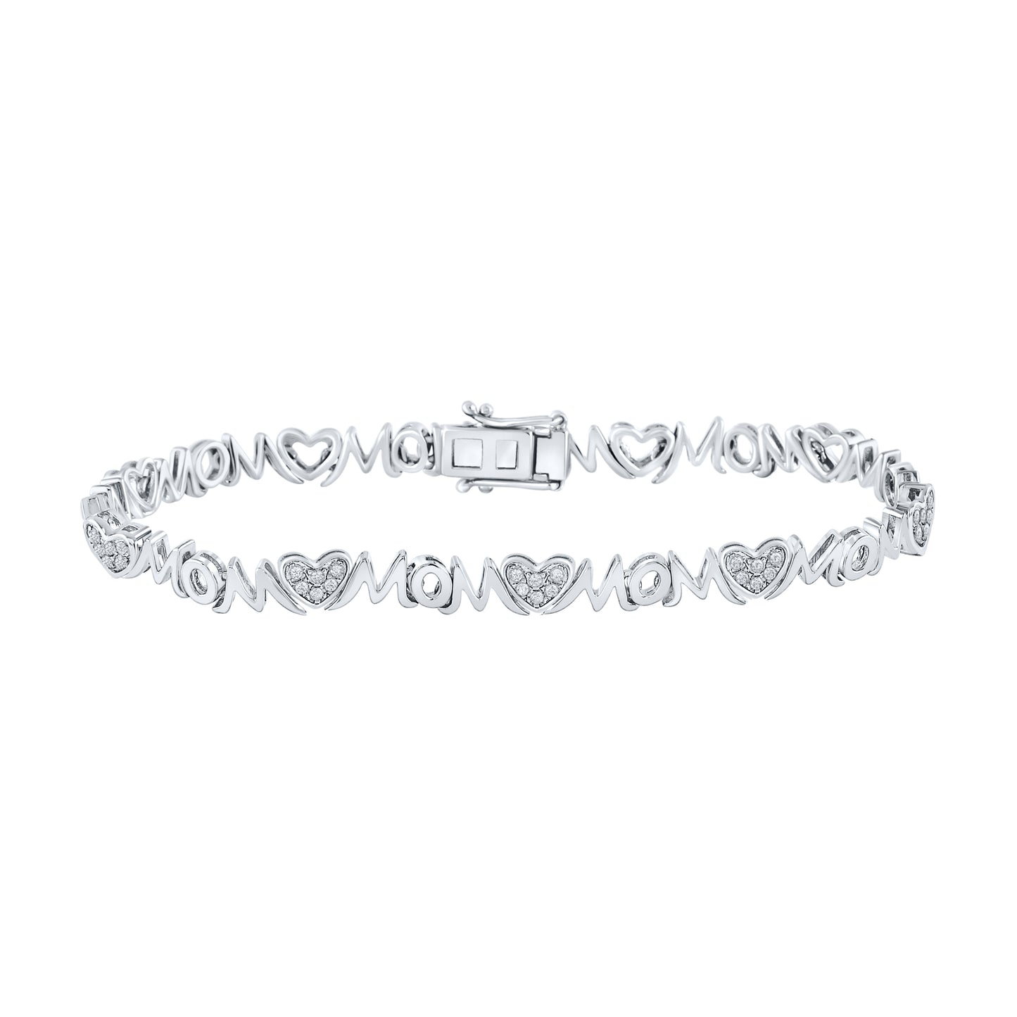 Sterling Silver 1/5Ctw Natural Diamond Cn Mom Gift Heart Bracelet