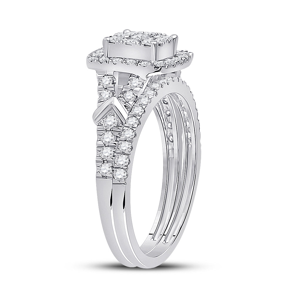 10K White Gold Round Dia Wedding Band Set 1ctw, Women's Sz: 5-10