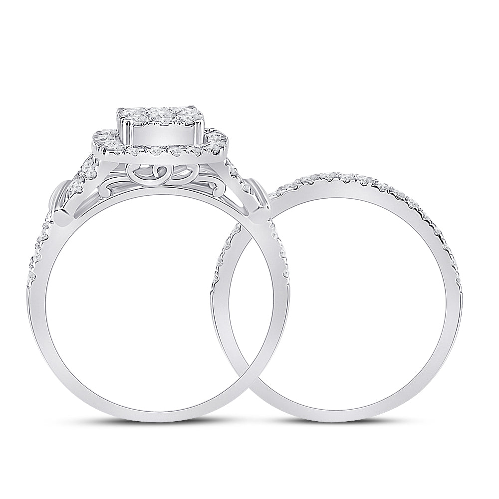 10K White Gold Round Dia Wedding Band Set 1ctw, Women's Sz: 5-10