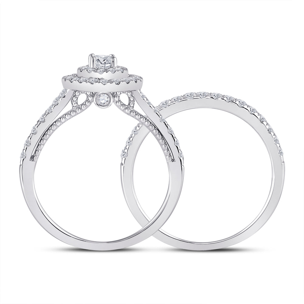 10K White Gold Round Dia. Bridal Band Set 1ctw, Women's Sz: 5-10