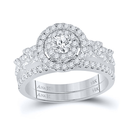 14kt White Gold Womens Round Diamond Bridal Wedding Engagement Anniversary Ring Band Set 1.00 Cttw, Women Size: 5-9