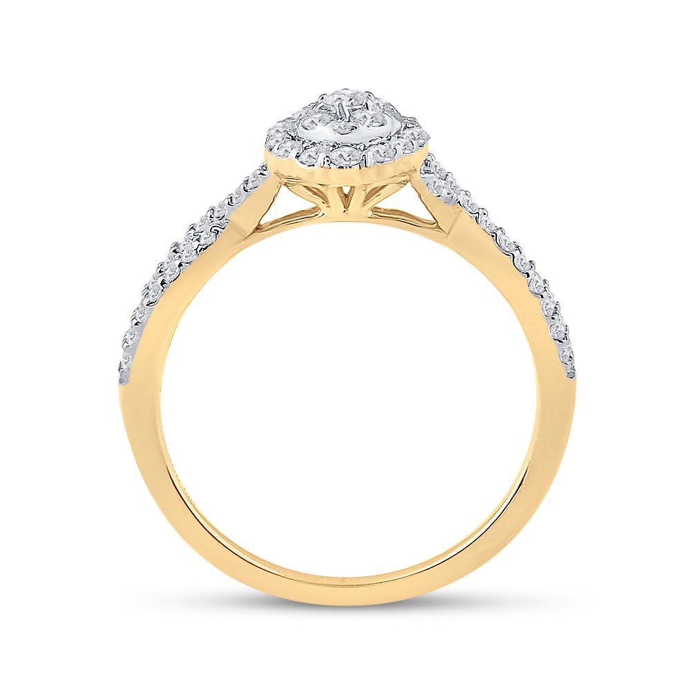 10K Yellow Gold Womens Round Diamond Oval Cluster Ring 1/2 Cttw, Womens Size: 5-10