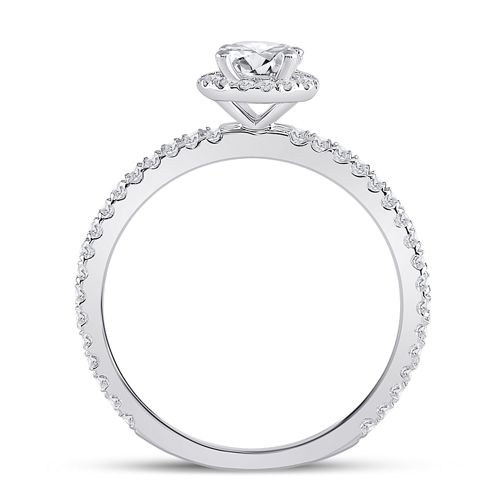 14K White Gold Round Diamond Halo Bridal Wedding Engagement Ring 7/8 Cttw, Womens Size: 5-10
